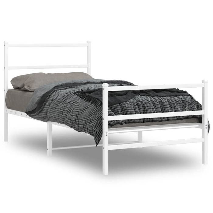 Cadre de lit - vidaXL - métal - (1 pc) - pour adulte/enfant - (1 pc) - pour adulte/enfant - blanc - sans matelas - 90 x 190 cm@mvn67