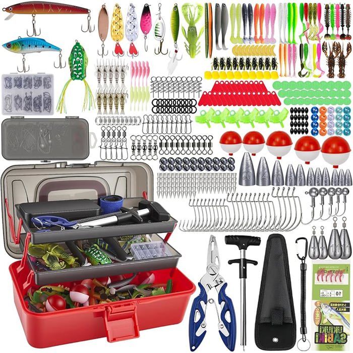 Lot de 460 accessoires de pêche avec boîte à appâtskit appâts de pêche et kit outils avec clips à lèvresextracteur