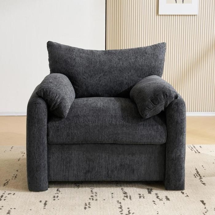 Canapé dangle convertible - KOMHTOM - 205x205x85 cm - pouf intégré - lampe & USB-C - table escamotable