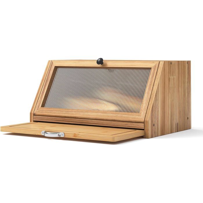 Boîte à pain bois pin - planche à découper intégrée 39 x 25 x 20 cm  accessoire cuisine 2 en 1 avec aimant finition naturelle