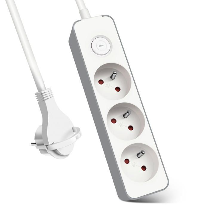 Multiprise 3 prises avec interrupteur - fiche plate sécurité enfant cordon 1.5 m 230 V finition blanche