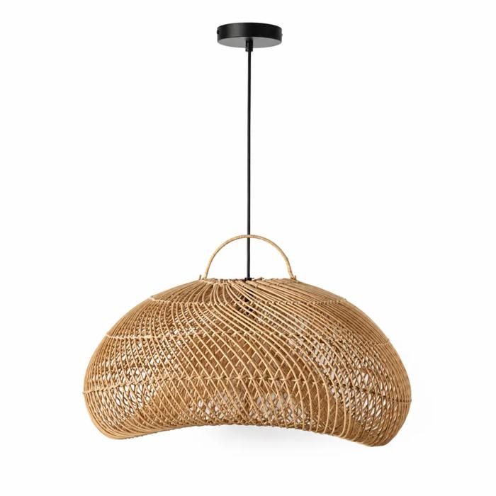 Grande Suspension en Bambou Naturel Tressé Ø60 cm Style Bohème Artisanal Abat-Jour Fait Main Douille E27