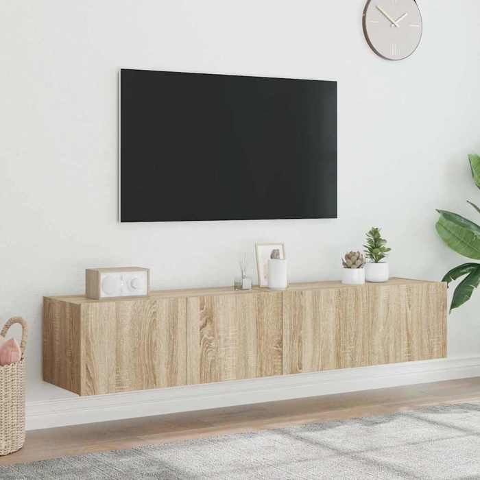 Basboard salon VIDAXL Meubles TV muraux lumières LED 2 pcs chêne sonoma 80x35x31 cm[6267]