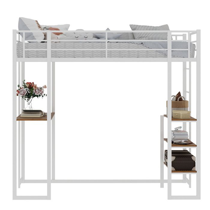 BEL Cadre de lit fer forgé 90×190cm avec sommier et table barrière et escalier rangement sous lit idéal enfants et adolescents