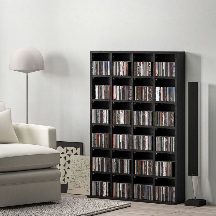 Meuble range CD et DVD noir pour 456 CD ou 336 DVD Blu-ray et jeux vidéo tablettes ajustables base solide 89 x 130 5 cm