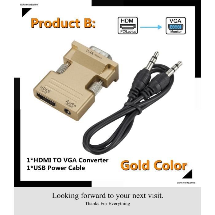 Convertisseur Vidéo VGA Vers HDMI Avec Audio - Permet De Connecter Un PC VGA à Un écran/moniteur HDMI - Câble Inclus 18 Cm - Résolutions Jusqu'à 1920x1080