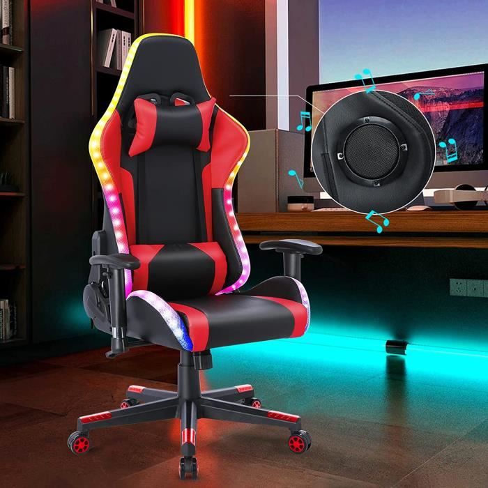 Chaise Gaming Fauteuil Gamer avec haut-parleur Bluetooth et lumière LED  Noir et rouge - Cdiscount Maison