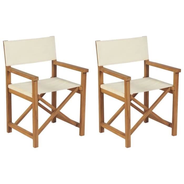 QUT Chaises de metteur en scène pliantes 2 pcs Bois de teck massif ...