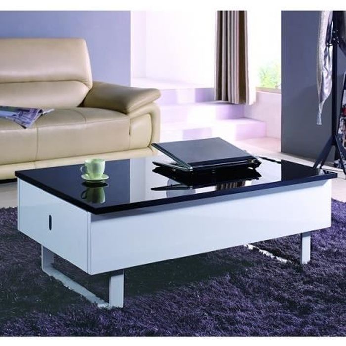Table Basse Relevable Multifonction Laque Noir Et Blanc Achat