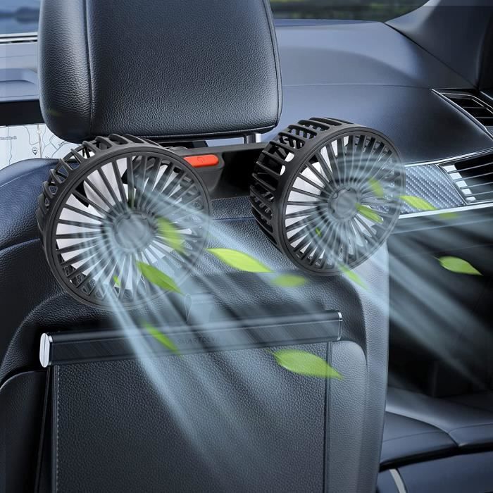 Ventilateur de Voiture - USB - Double Tête - Rotation 360° - 3 Vitesses - Sécurité Enfant