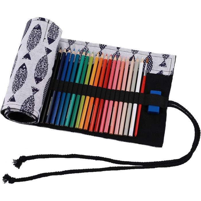 Trousse à Crayons Enroulable En Toile - 108 Et 36 Emplacements - Pour Crayons De Couleur, Stylos, Pinceaux