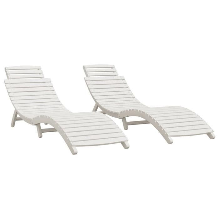 lot de 2 transats chaise longue bain de soleil lit de jardin terrasse meuble d exterieur blanc 184x55x64 cm bois massif