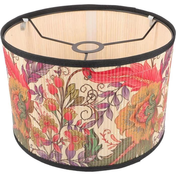 Abat-jour Tambour Vintage LUPATDY 30cm - Bambou Fait Main Pour Lampe E27 (Noir)