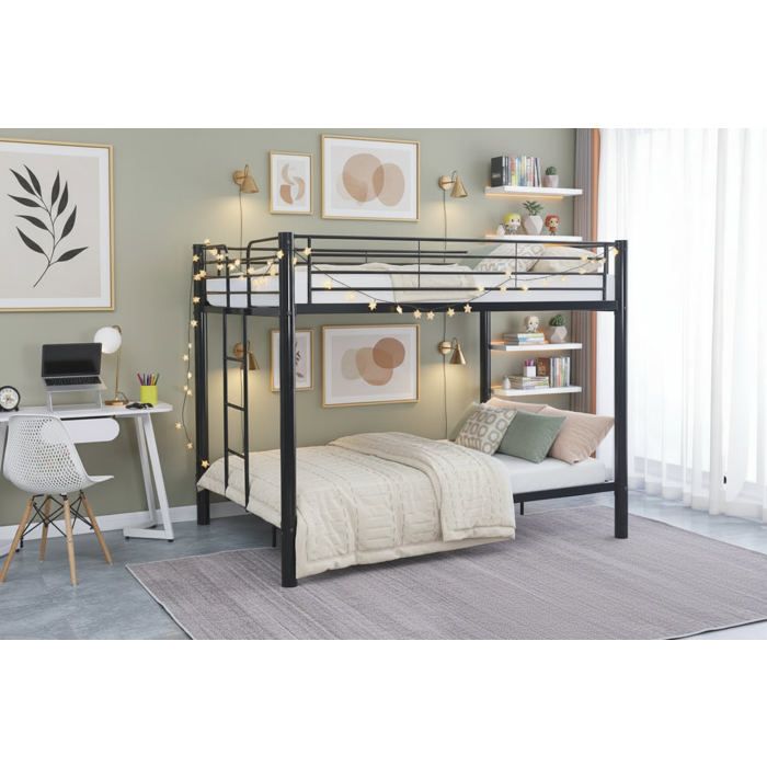 Lit superposé 4 places métal noir 2x140x190 cm sommier inclus COLOSSE