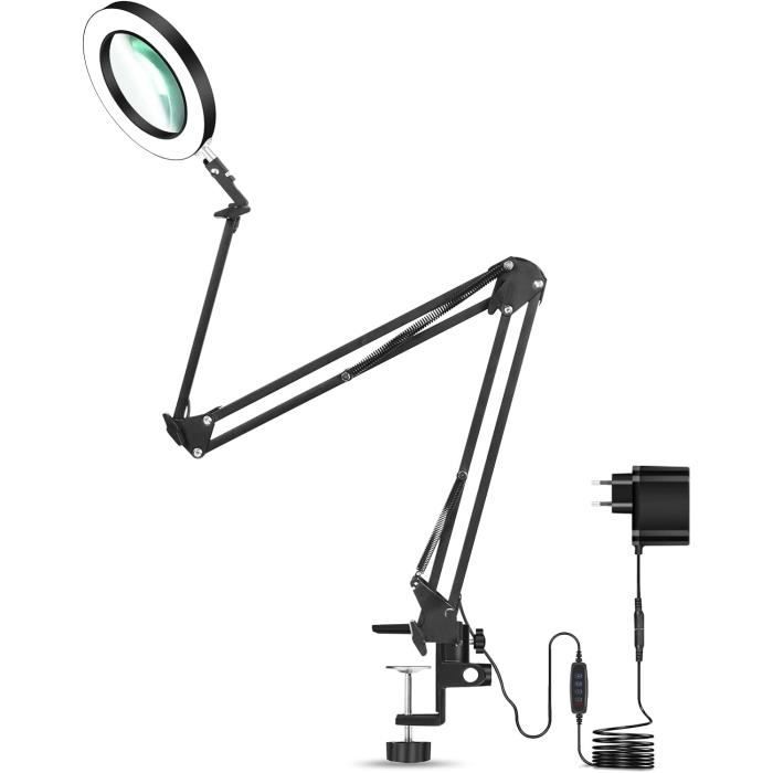 Lampe Loupe LED 3 Bras - Grossissement 5X Avec Pince