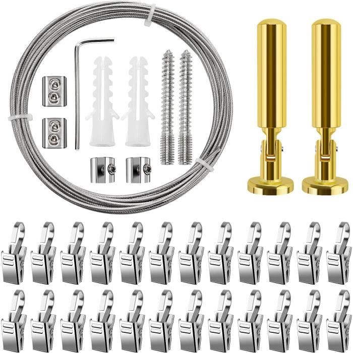 Kit Tringle à Rideaux Câble Acier Inoxydable 5m Zyluniy - Support 20kg, Pour Rideaux, Décoration Murale, Douche, Photos - 9