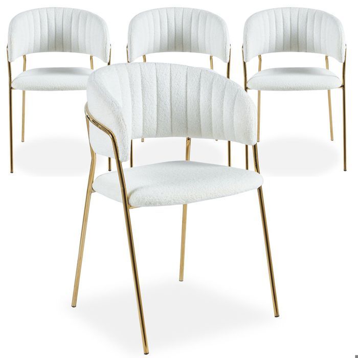 MENZZO Lot de 4 chaises Tabata Tissu Bouclette Crème - Chaises Salle À Manger MENZZO Lot de 4 chaises Tabata Tissu Bouclette Crème - Chaises Salle À Manger