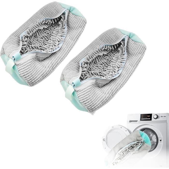 2 Sacs Lavage Chaussures Machine - Filet Avec Fermeture Éclair, 35x14x18cm, Blanc