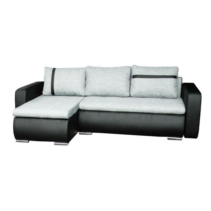 Canape D Angle Gauche Convertible Avec Coffre De Rangement 4 Places Tissu Gris Et Simili Cuir Noir Macon Achat Vente Canape Sofa Divan Cdiscount