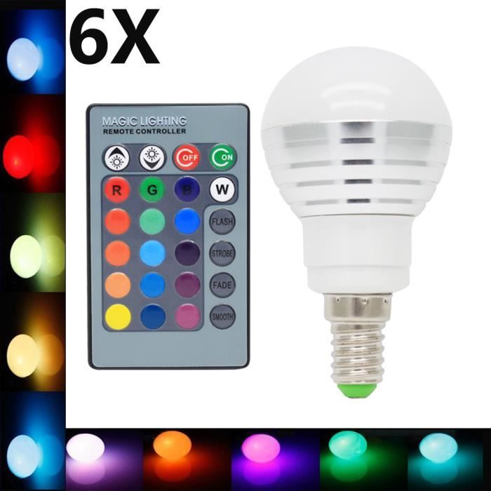 6X E14 RGB Ampoule Multicolore 3W RGB LED 16 Changement de Couleur 120