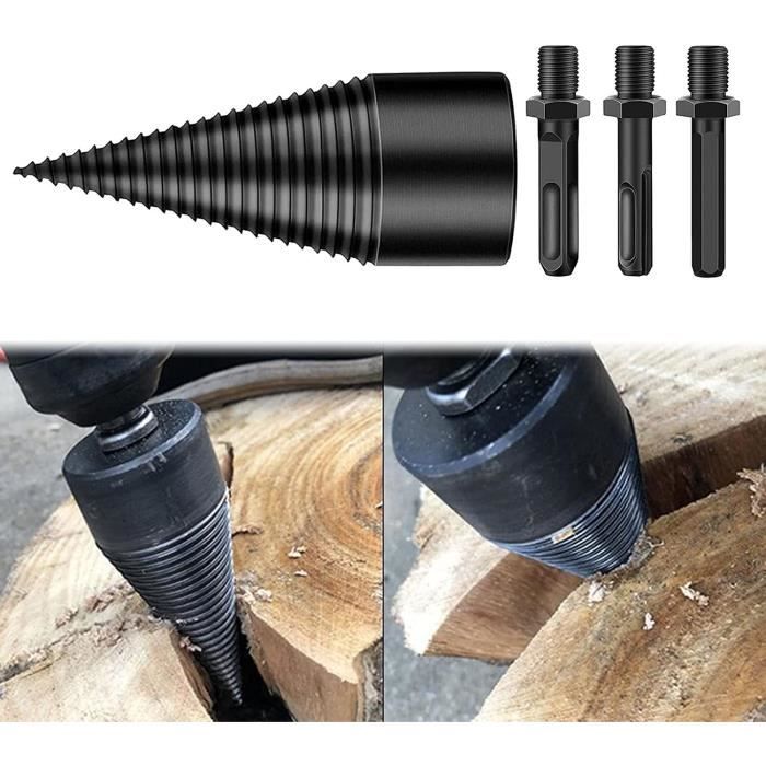 Foret Fendeur à Bois 4 Pièces - Cône Acier Carbone 50mm - Pour Perceuse électrique