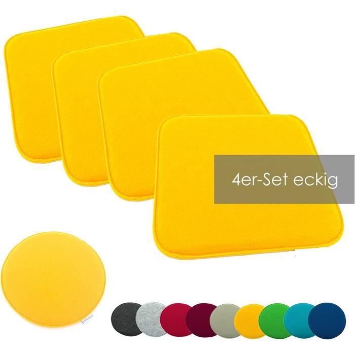 Lot De 4 Coussins De Chaise 40x40 Cm Jaune Orange - Pour Intérieur Et Extérieur, Housse Polyester Lavable - 7
