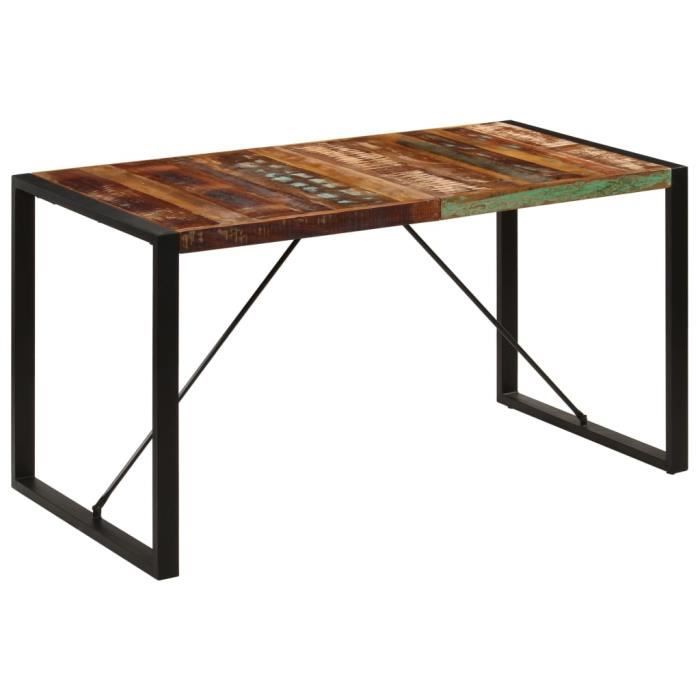 table à manger seule - style campagne chic - bois de récupération - 140 x 70 x 75 cm - marron