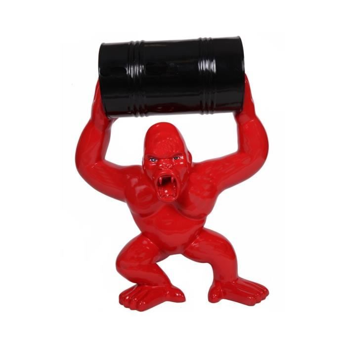 Statue en résine Donkey Kong gorille singe rouge avec tonneau Darius