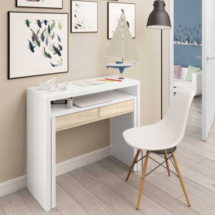 Console Bureau Extensible Blanc Chene Clair Nial Blanc Bois Console Achat Vente Console Extensible Console Bureau Extensible Soldes Sur Cdiscount Des Le 20 Janvier Cdiscount