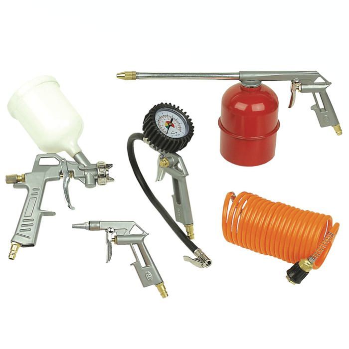 Kit d'outils pneumatiques - BRÜDER MANNESMANN - 5 pièces - Gonfleur de pneus avec manomètre