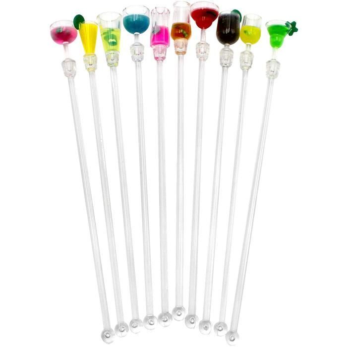 Lot De 10 Bâtonnets Agitateurs Cocktail Acrylique Colorés 23 Cm – Piques Réutilisables Pour Cocktails, Jus, Milkshakes & Café