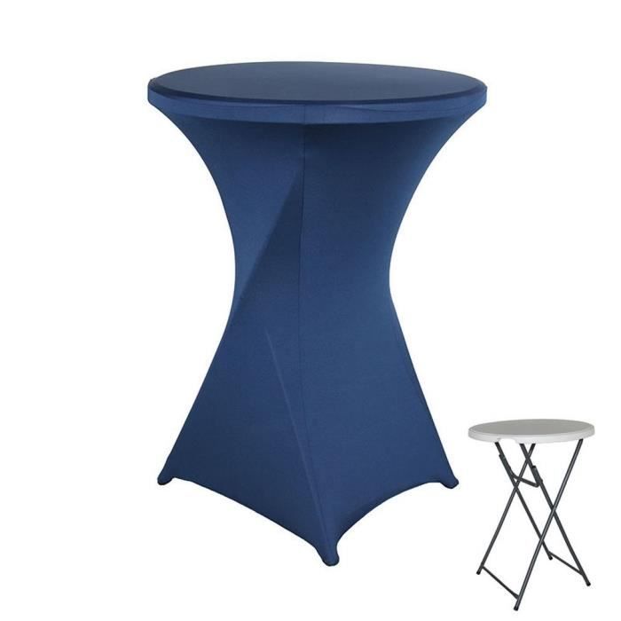 housse table haute mange-debout nappe stretch bistrot cocktail mariage 60*110cm bleu foncé