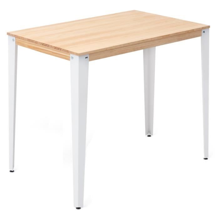 table mange debout - box furniture - lunds - métal blanc - bois pin naturel - style scandinave
