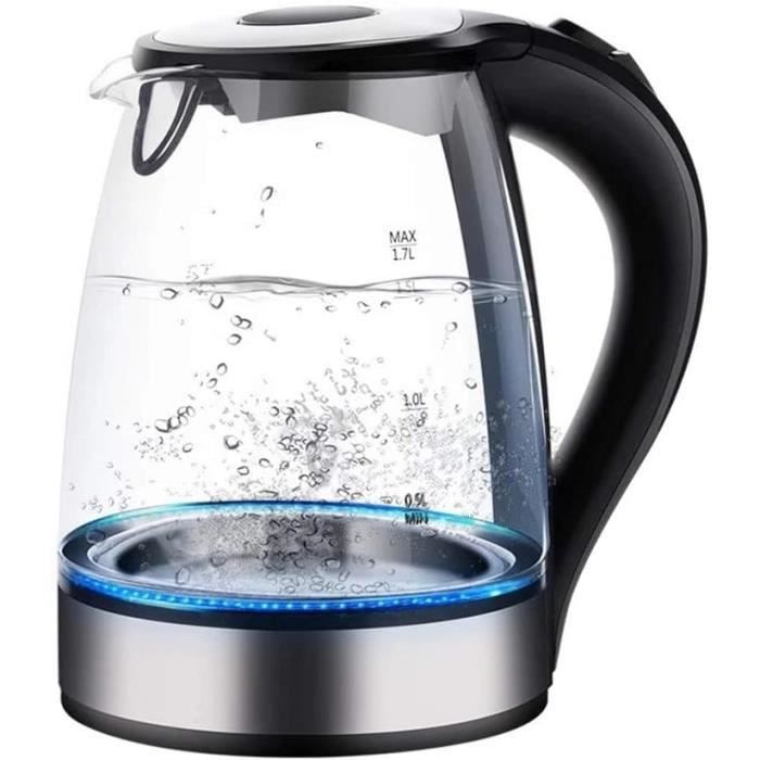 Bouilloire électrique En Verre 1.7L - 2200W, éclairage LED, Arrêt Automatique - Filtre Amovible, Protection ébullition à Sec - Base 360°