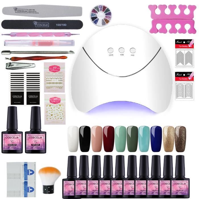 Kit Manucure 10 Pcs Vernis Semi Permanent A Ongle Leduv Lampe Professionnel Base Top Coat Nail Art Outils Décor