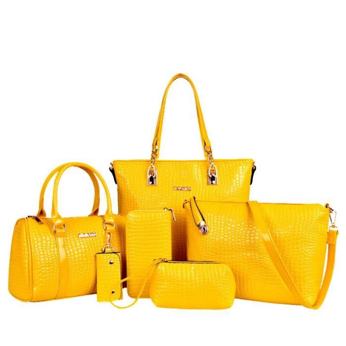 Sac a Main Femmes Jaune Sac ?� Bandouli?�re D'?�paule Fourre-Tout Sac 6pcs - SAC195 - Cdiscount 