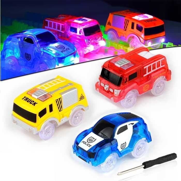 4pcs Tracks Cars Magic, Voiture de Course de Voiture Jouet Track Accessoires avec 5 lumières LED