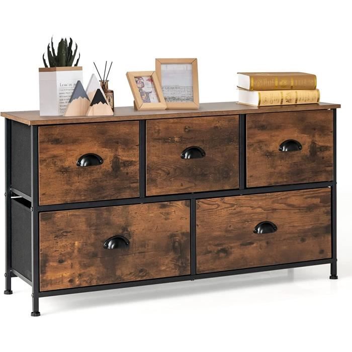 GOPLUS Commode à 6 Tiroirs en Tissu,Dessus et Façade en Bois,Structure en Acier Robuste,Poignée GOPLUS Commode à 6 Tiroirs en Tissu,Dessus et Façade en Bois,Structure en Acier Robuste,Poignée