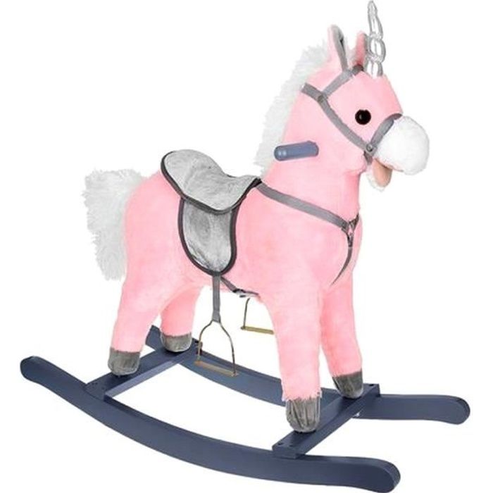 Cheval a bascule licorne Sonore GUIZMAX Rose Bois et tissu doux Pour enfant de 18 mois a 3 ans Cdiscount Jeux Jouets