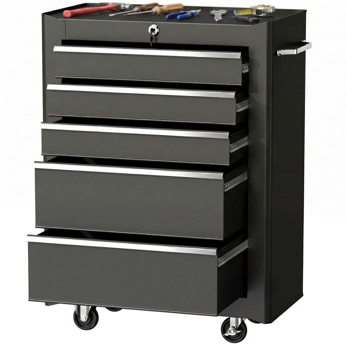 Chariot à outils - HOMCOM - 5 tiroirs verrouillable 2 clés - sur roulettes - acier - 61 5 x 33 x 82 5 cm - noir Chariot à outils - HOMCOM - 5 tiroirs verrouillable 2 clés - sur roulettes - acier - 61 5 x 33 x 82 5 cm - noir