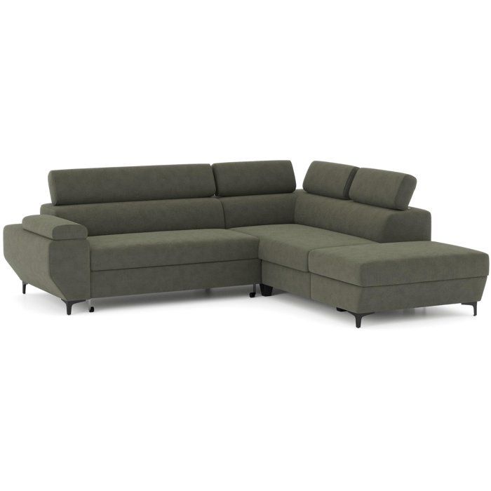 Canapé dangle gauche convertible - 3 places - JAVA - Tissu Vert Forêt - Têtières et coffre - 262 x 235 x 96 cm - CONFORTEAM