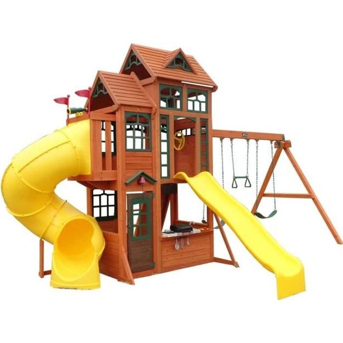 KIDKRAFT - Aire de jeux en bois Canyon Ridge avec balancoires et toboggans