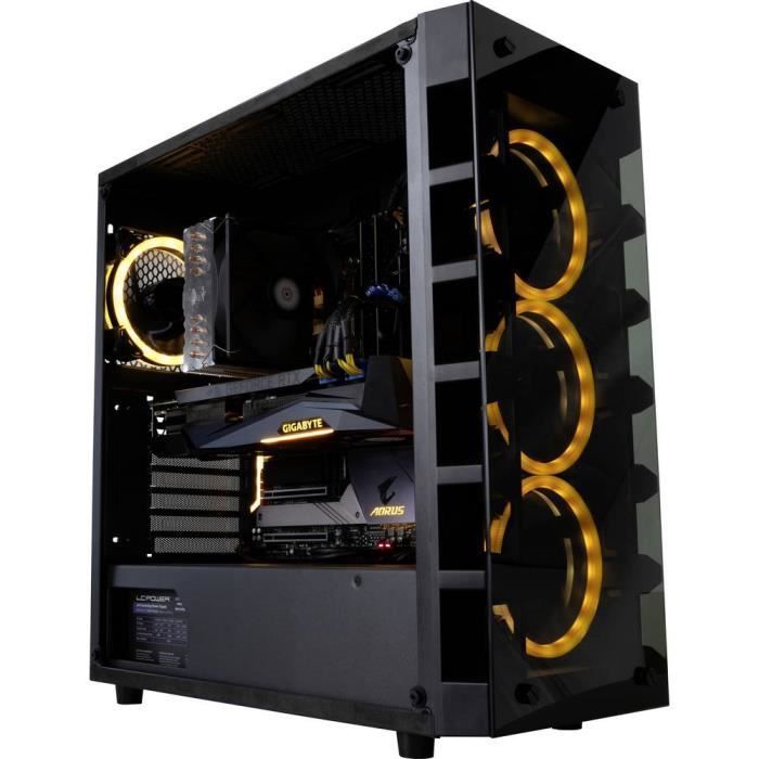 LC Power Gaming 709B Tour midi Boîtier gaming noir 4 ventilateurs LED pré-installés fenêtre latérale filtre anti-pous