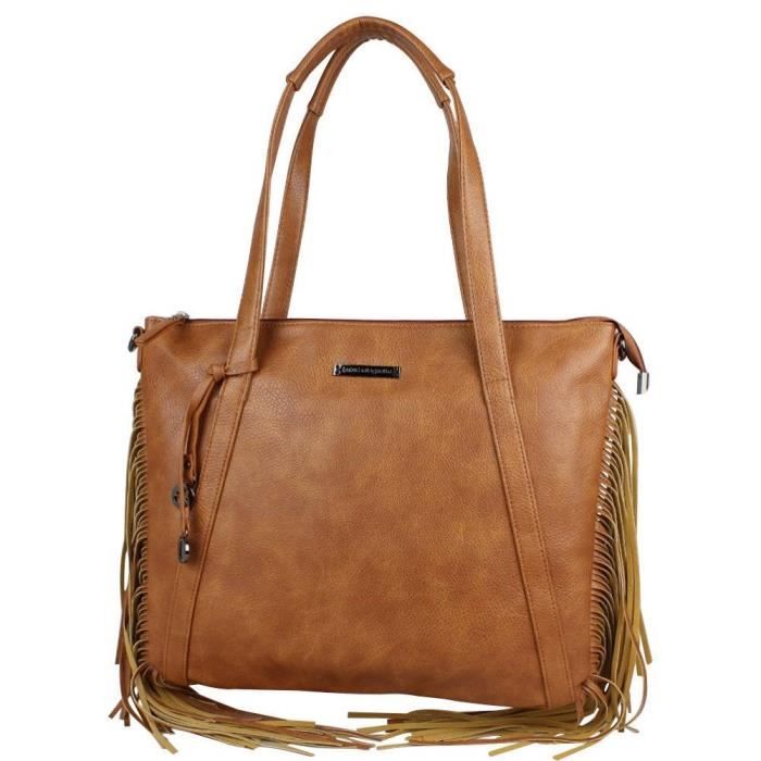 Sac cabas plat bandouli re Lulu Castagnette avec franges Gaud