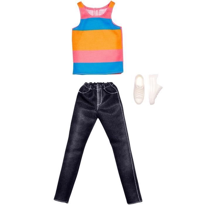 Barbie Fashion Pack Ken - HJT24 - Ensemble tenue de vêtements pour poupée  Ken - Pantalon jean noir + débardeur à rayures et baskets - Cdiscount Jeux  - Jouets