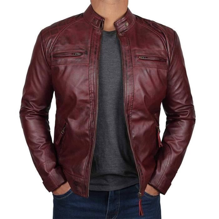 Veste en Cuir Homme PU Fashion Casual Col montant Couleur unie