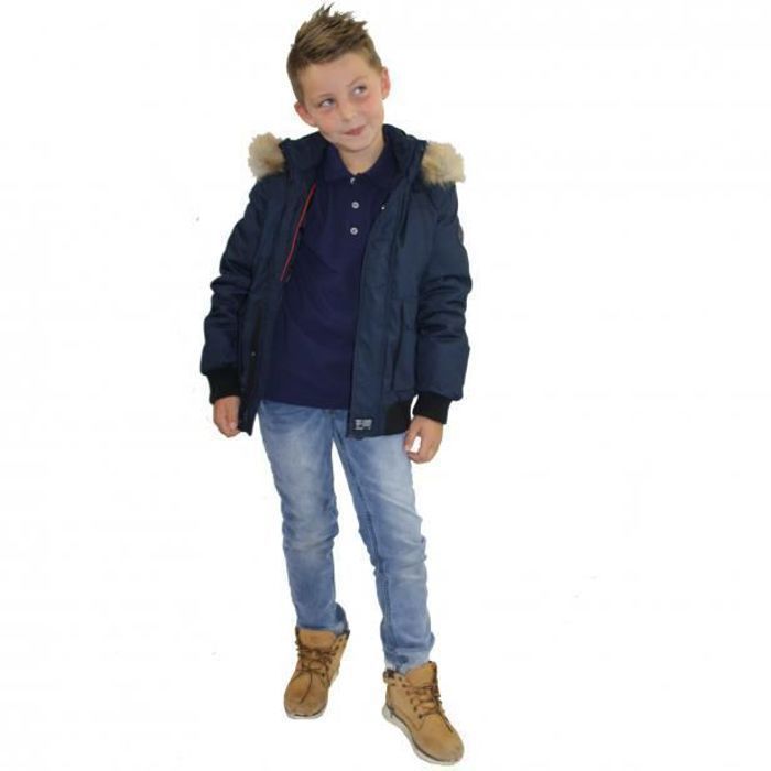 Blouson Redskins Junior Weaver REDSKINS Parka court Manches longues Col montant Capuche avec fourrure Bleu Cdiscount Pret a Porter