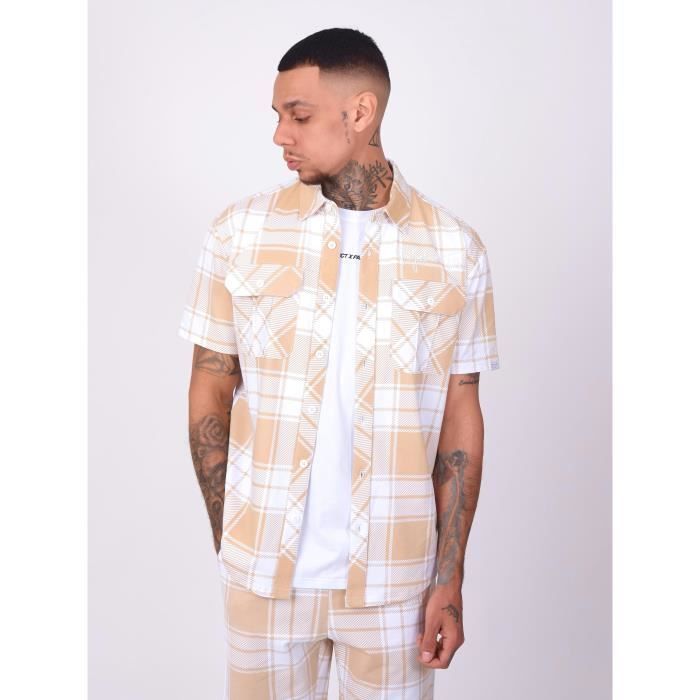 PROJECT X PARIS Chemise manches courtes à carreaux Homme Beige