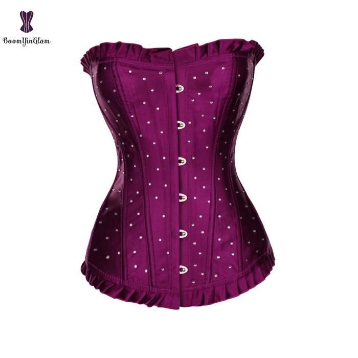 Bustier femme,Corselet gothique en Satin à paillettes et strass