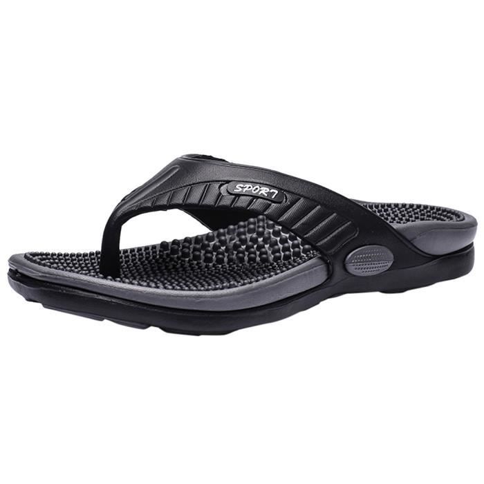 lukcolor 707 Tongs de massage d'été pour hommes Chaussures de plage respirantes Sandales Pantoufles de loisirs de plein Noir